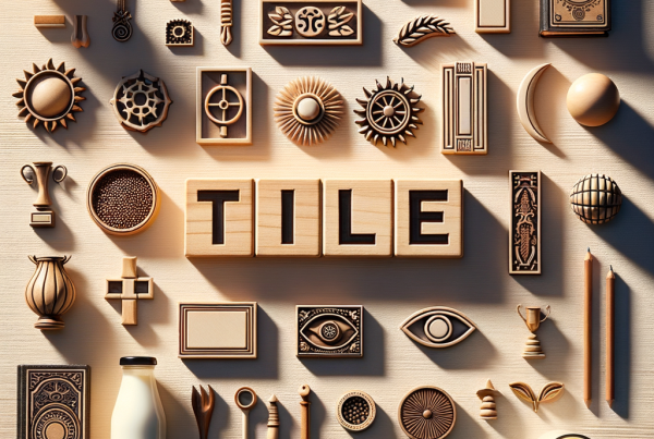 A flat lay of symbolic objects representing “[title]”, arranged neatly on a wooden or neutral su