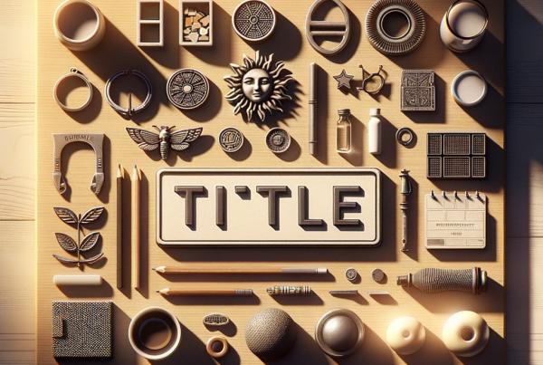 A flat lay of symbolic objects representing “[title]”, arranged neatly on a wooden or neutral su