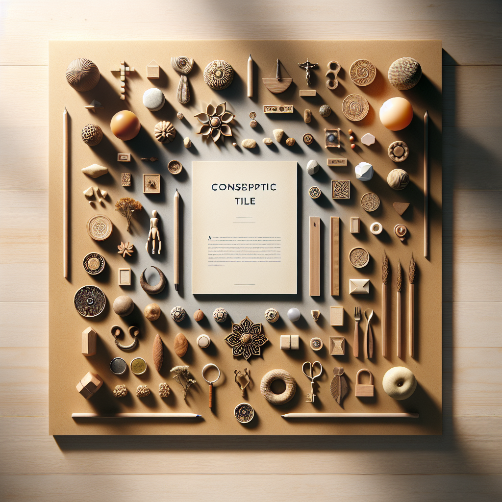 Create a flat lay image of a collection of symbolic objects that represent a conceptual title. These objects should be neatly arranged on a wooden or a neutral surface. The image should be illuminated with warm natural lighting, casting soft shadows. Ensure that there are no people present within the image. Please design this in a realistic style, curated to emulate the look of editorial lifestyle photography. However, please refrain from incorporating any text within the image.