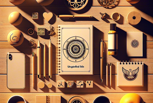 A flat lay of symbolic objects representing “[title]”, arranged neatly on a wooden or neutral su