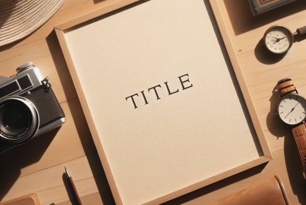 A flat lay of symbolic objects representing “[title]”, arranged neatly on a wooden or neutral su