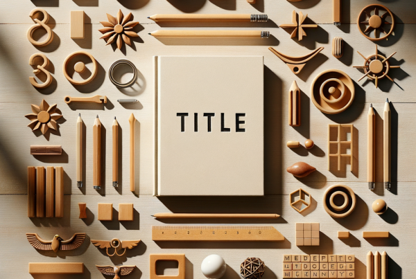 A flat lay of symbolic objects representing “[title]”, arranged neatly on a wooden or neutral su