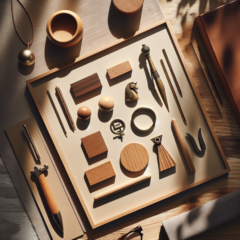 A realistically styled flat lay featuring symbolic objects that represent a certain theme, tastefully arranged on a wooden or neutral surface. The composition is bathed in warm, natural light, casting soft shadows and enhancing the details of the individual items. The entire scene adheres to the aesthetic of editorial lifestyle photography without any people present or text included in the image.