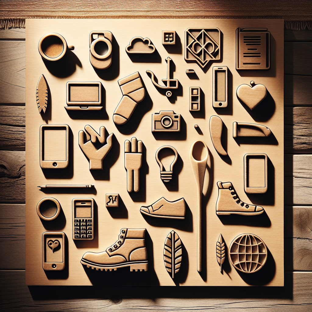 A meticulously arranged flat lay of various symbolic objects that depict interesting ideas or themes. They are positioned on a neutral-toned wooden surface that has a rich texture and grain. The image is lit with warm, natural lighting, enhancing the casual and calm ambiance. It features soft shadows that add depth and personality to the objects. The overall style is realistic, taking inspiration from the type of imagery seen in editorial lifestyle photography. The image is devoid of people and any form of textual elements, letting the objects themselves convey the story.