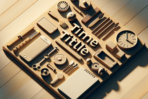 A flat lay of symbolic objects representing “[title]”, arranged neatly on a wooden or neutral su