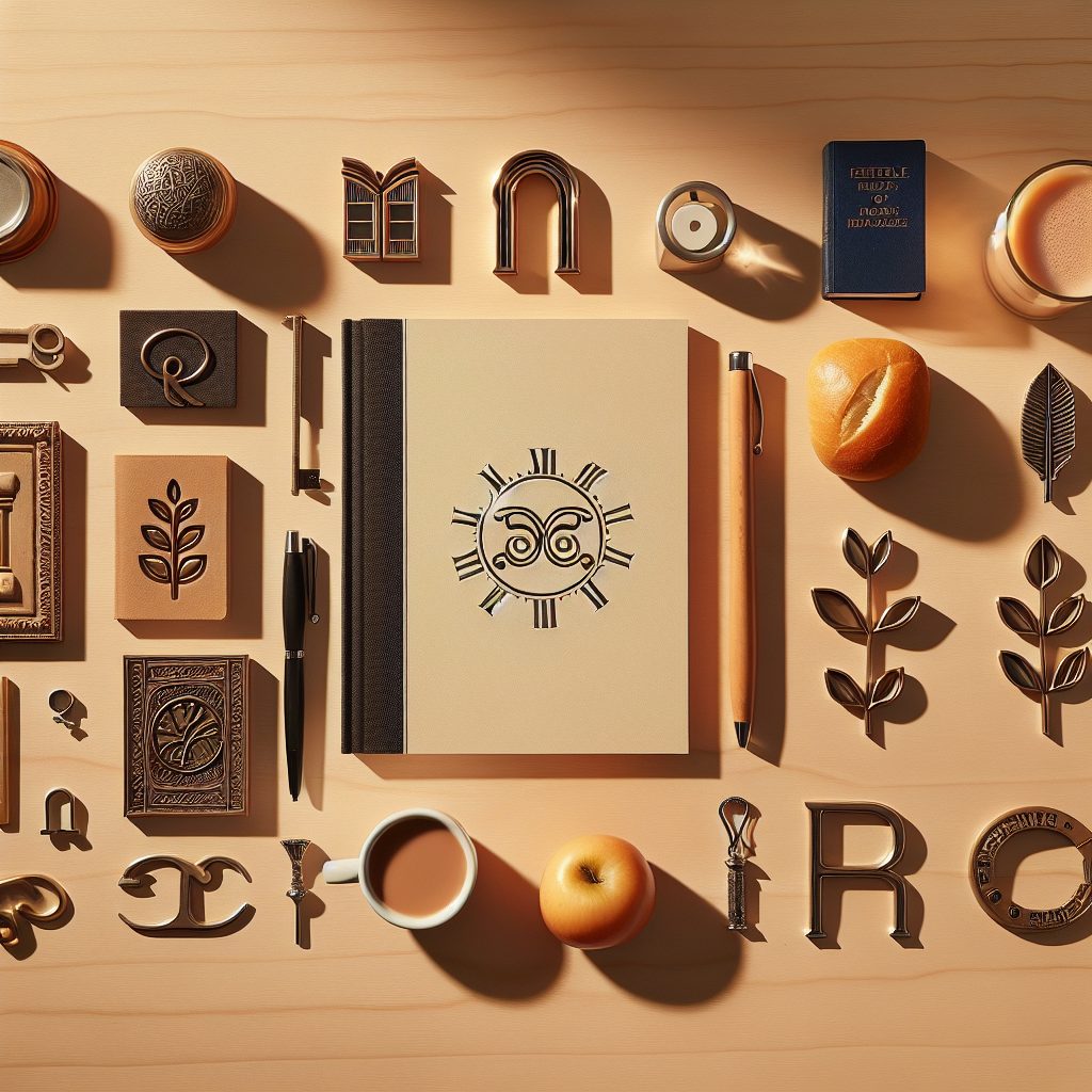 A flat lay image of symbolic objects that represent a literary theme arranged neatly on a wooden or neutral surface. There are no humans present. The image should be lit with warm, natural lighting, creating soft shadows, and should depict a realistic style, capturing the ambiance of an editorial lifestyle photography look. Please ensure there is no text included in the image.