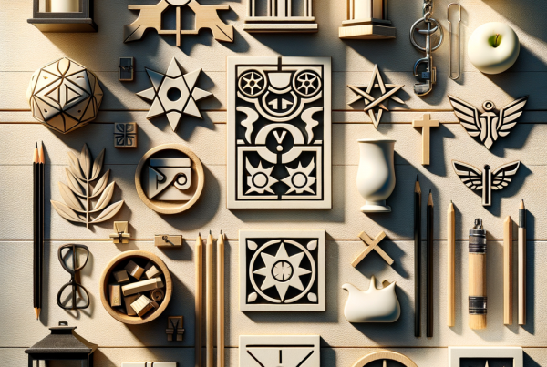 A flat lay of symbolic objects representing “[title]”, arranged neatly on a wooden or neutral su