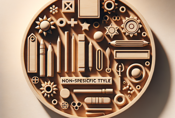 A flat lay of symbolic objects representing “[title]”, arranged neatly on a wooden or neutral su