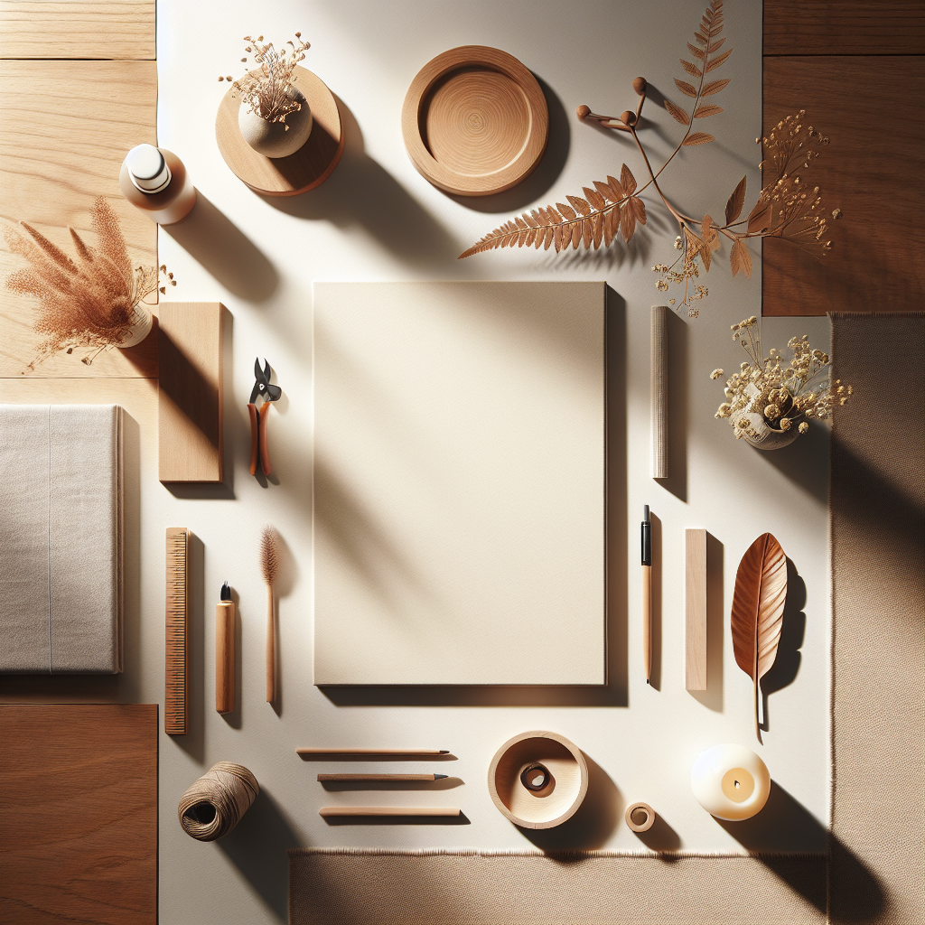An arrangement in a flat lay style representing a concept of your choice, kept on a wooden or a neutral surface. The scene should be well-lit with natural, warm lighting, creating soft shadows. In the image, there are to be no people present, and it needs to be rendered in a realistic style, evoking the aesthetic of editorial lifestyle photography. Please do not include any text in the picture.