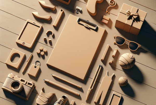 A flat lay of symbolic objects representing “[title]”, arranged neatly on a wooden or neutral su
