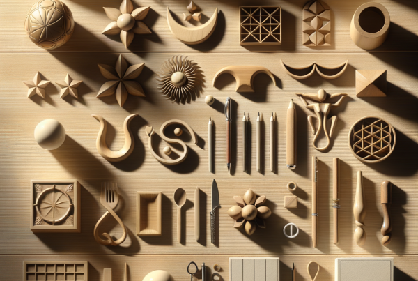 A flat lay of symbolic objects representing “[title]”, arranged neatly on a wooden or neutral su