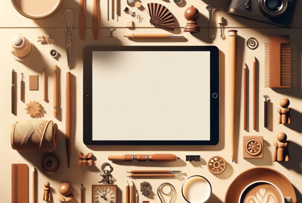 A flat lay of symbolic objects representing “[title]”, arranged neatly on a wooden or neutral su