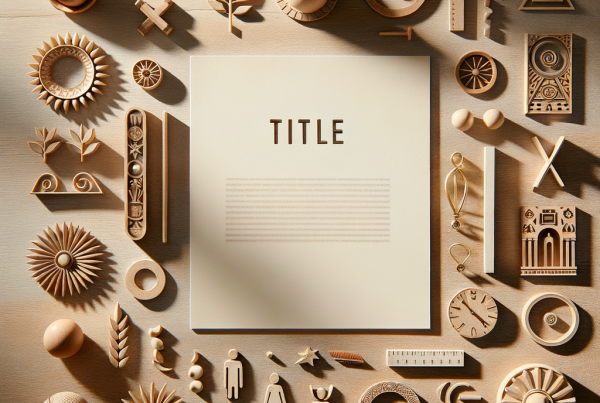 A flat lay of symbolic objects representing “[title]”, arranged neatly on a wooden or neutral su
