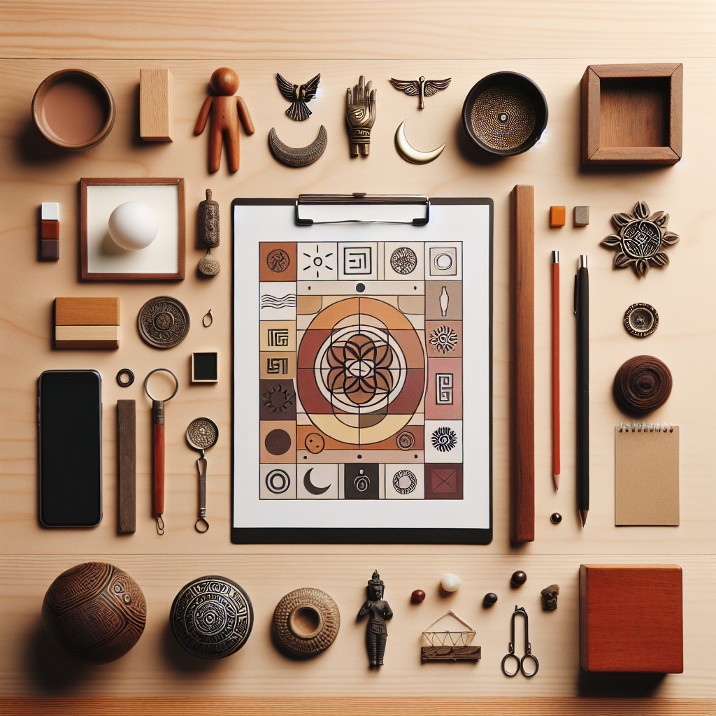 Create an image depicting a flat lay of symbolic objects that represent a varied theme laid out neatly on a wooden or other neutral surface. The image should have warm natural lighting with soft shadows. There should be no people in the image. Maintain a realistic style that looks like it was taken from editorial lifestyle photography. However, do not include any text within the image.