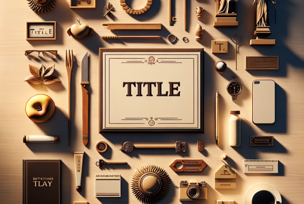 A flat lay of symbolic objects representing “[title]”, arranged neatly on a wooden or neutral su