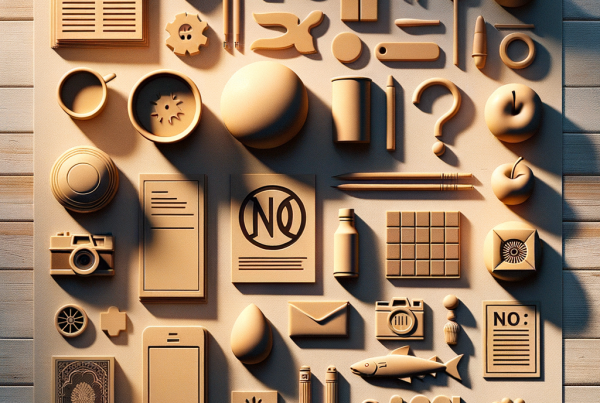 A flat lay of symbolic objects representing “[title]”, arranged neatly on a wooden or neutral su