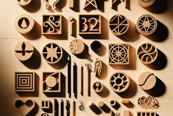 A flat lay of symbolic objects representing “[title]”, arranged neatly on a wooden or neutral su