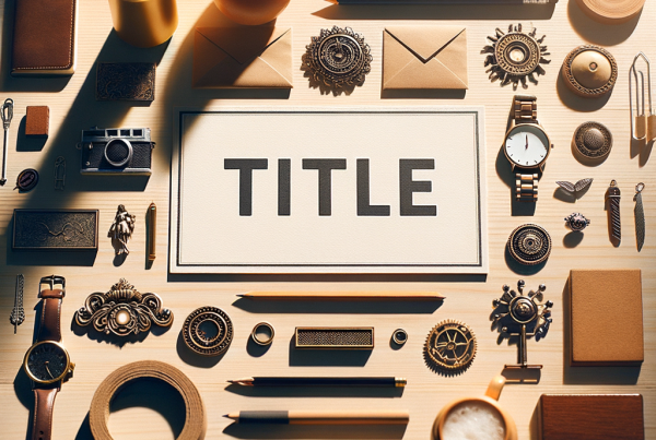 A flat lay of symbolic objects representing “[title]”, arranged neatly on a wooden or neutral su