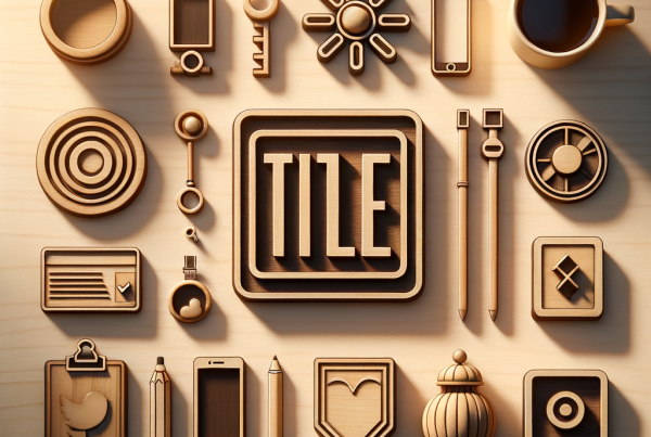 A flat lay of symbolic objects representing “[title]”, arranged neatly on a wooden or neutral su