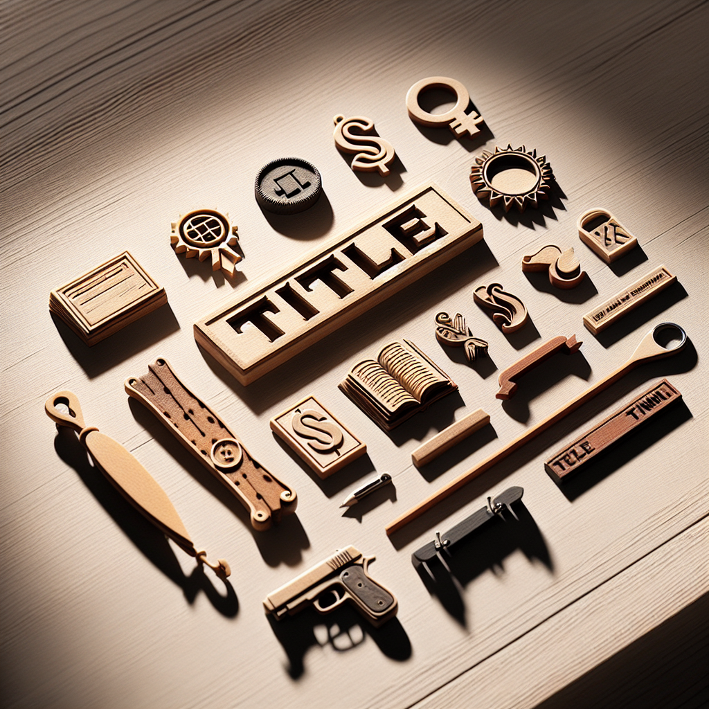 A flat lay composed of various symbolic objects that represent the concept of 'title'. The objects are carefully arranged on a wooden or neutral-toned surface. The scene is lit with warm natural lighting, generating soft shadows that add depth and a sense of realism to the image. The overall style leans towards realistic editorial lifestyle photography. Please ensure no people are present in the image and no text is included.