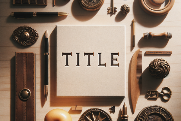 A flat lay of symbolic objects representing “[title]”, arranged neatly on a wooden or neutral su