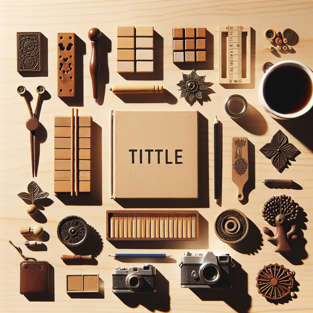 Create an image with a flat lay of symbolic objects representing a title of your creation. Arrange the objects neatly on a wooden or neutral colored surface. The image should have warm natural lighting, soft shadows, and no people included. The style needs to be realistic, giving off an editorial lifestyle photography feel. Do not include text in the image.