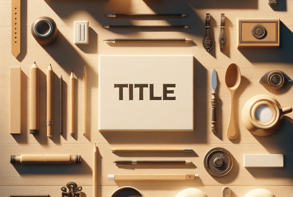 A flat lay of symbolic objects representing “[title]”, arranged neatly on a wooden or neutral su