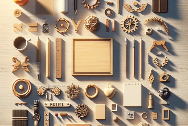 A flat lay of symbolic objects representing “[title]”, arranged neatly on a wooden or neutral su