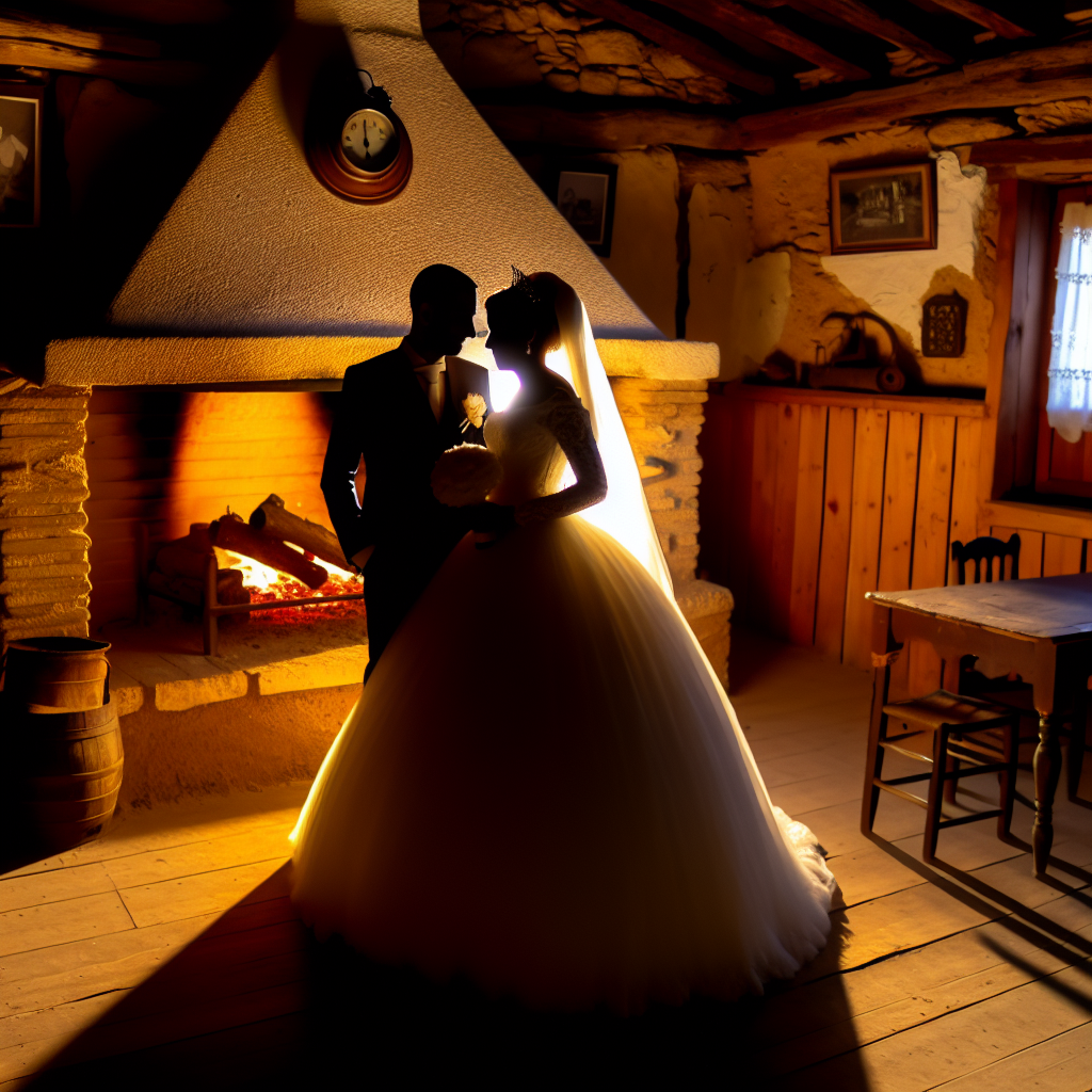 Amor en una mini boda junto al fuego