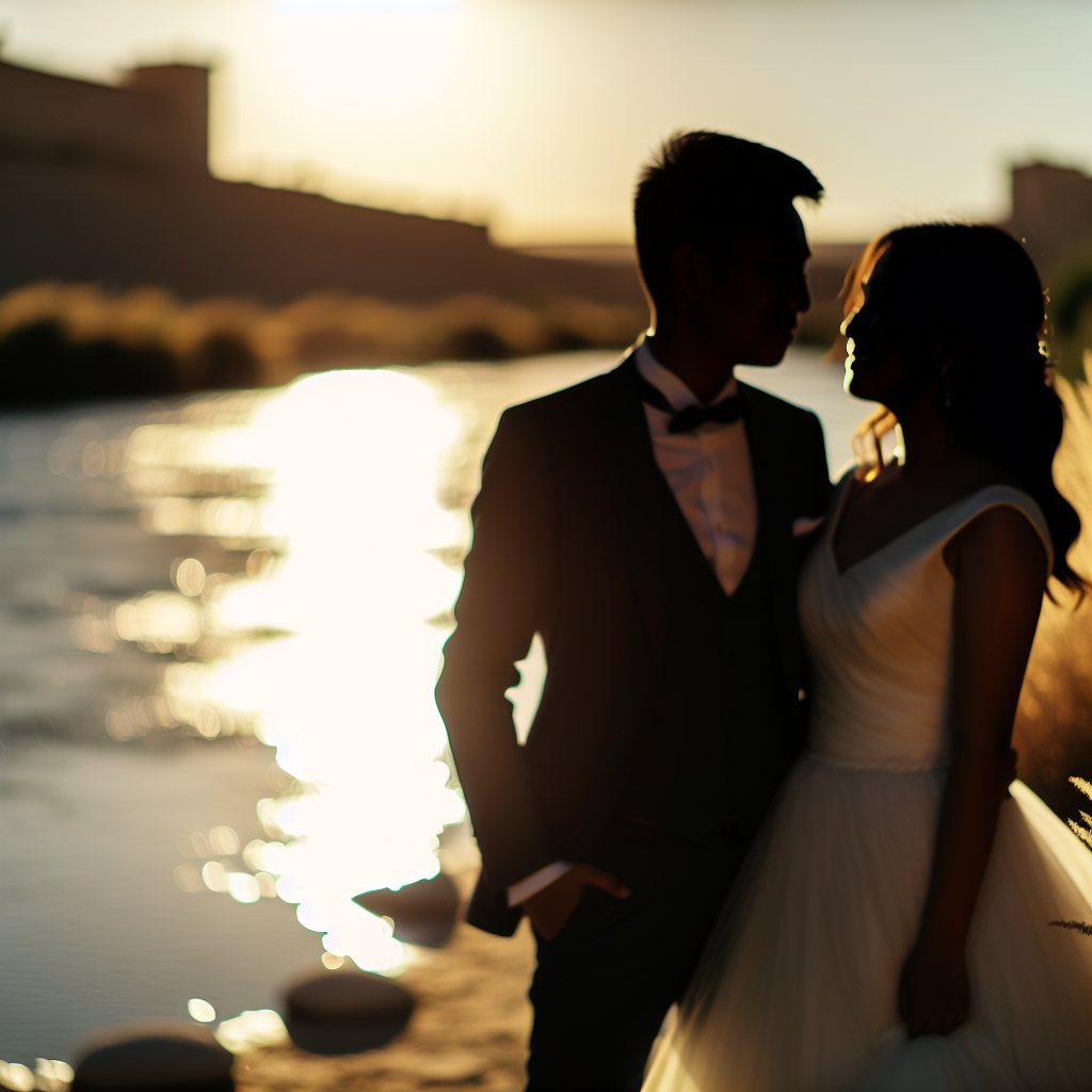 Amor en una mini boda junto a un río