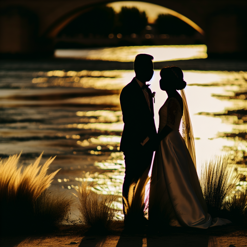 Amor en una mini boda junto a un río