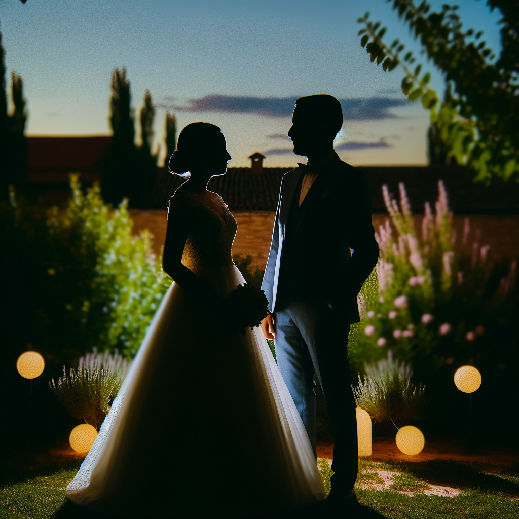 Mini boda en un jardín bajo la luna
