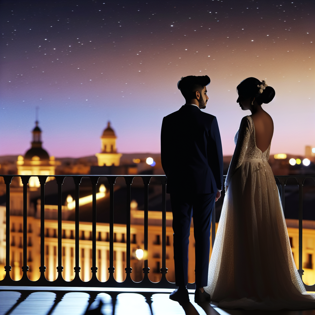 Mini boda en una terraza bajo la luna