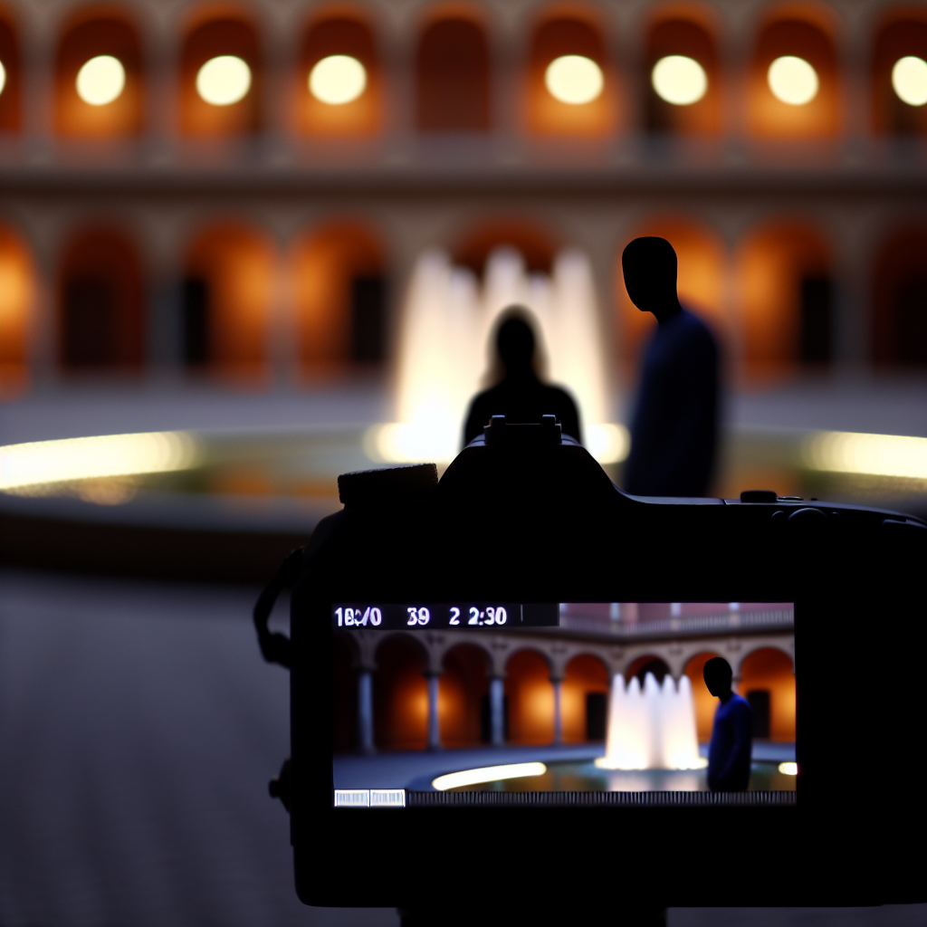 Mini boda en un patio con fuente central