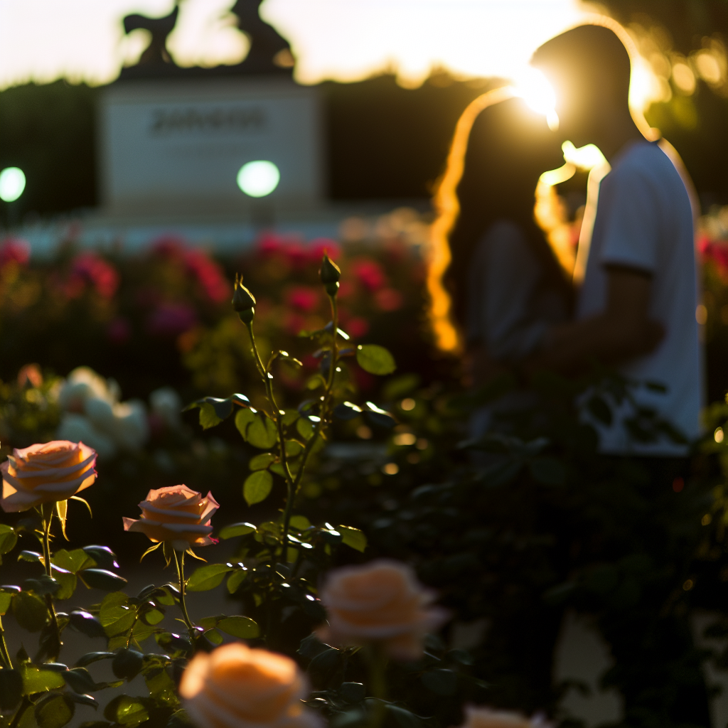 Amor en un jardín con rosas antiguas