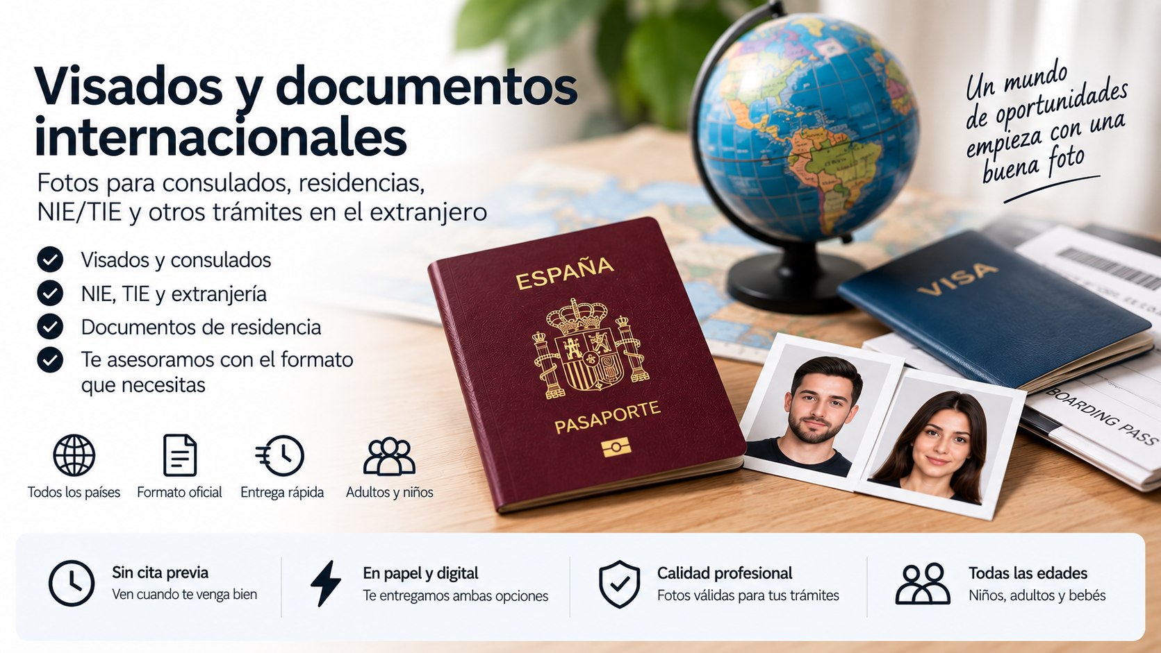 Fotos para visados y documentos internacionales